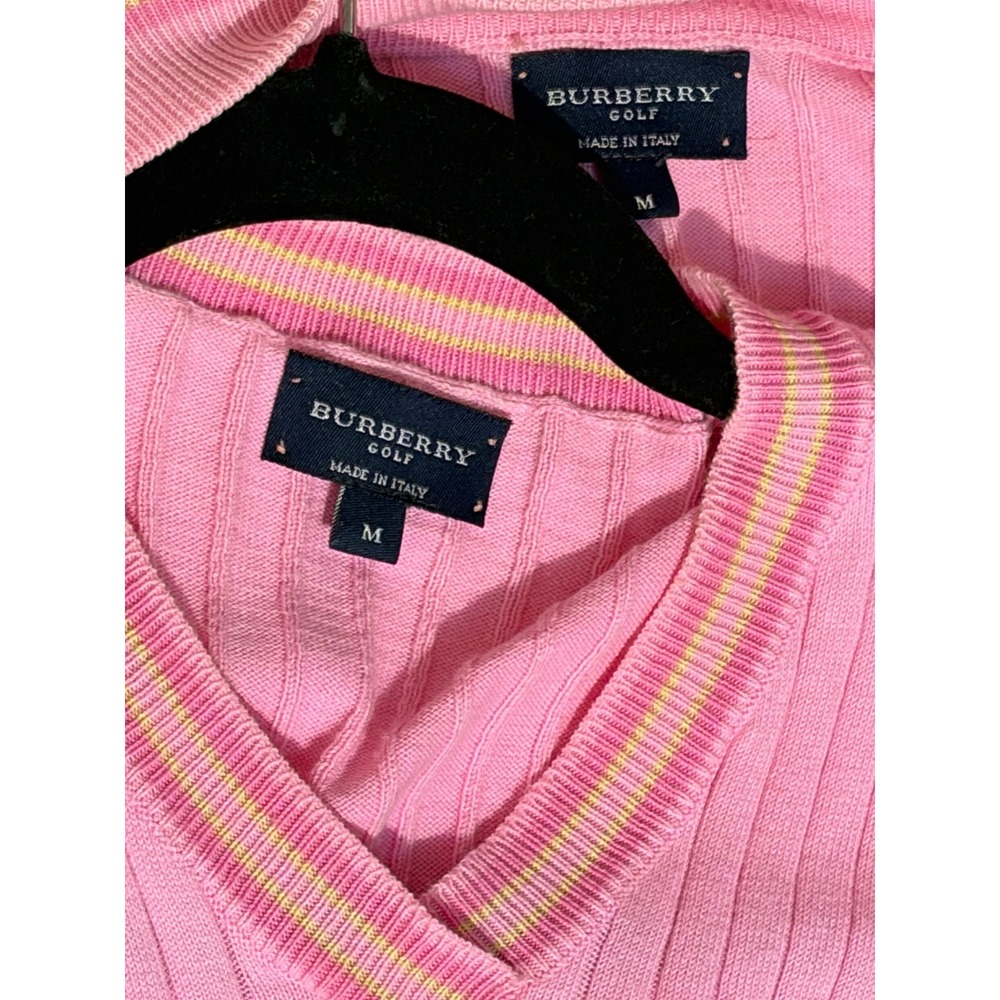 Burberry Golf Pink Ribbed Cotton Full Zip Cardigan & Shell Set Made in Italy M